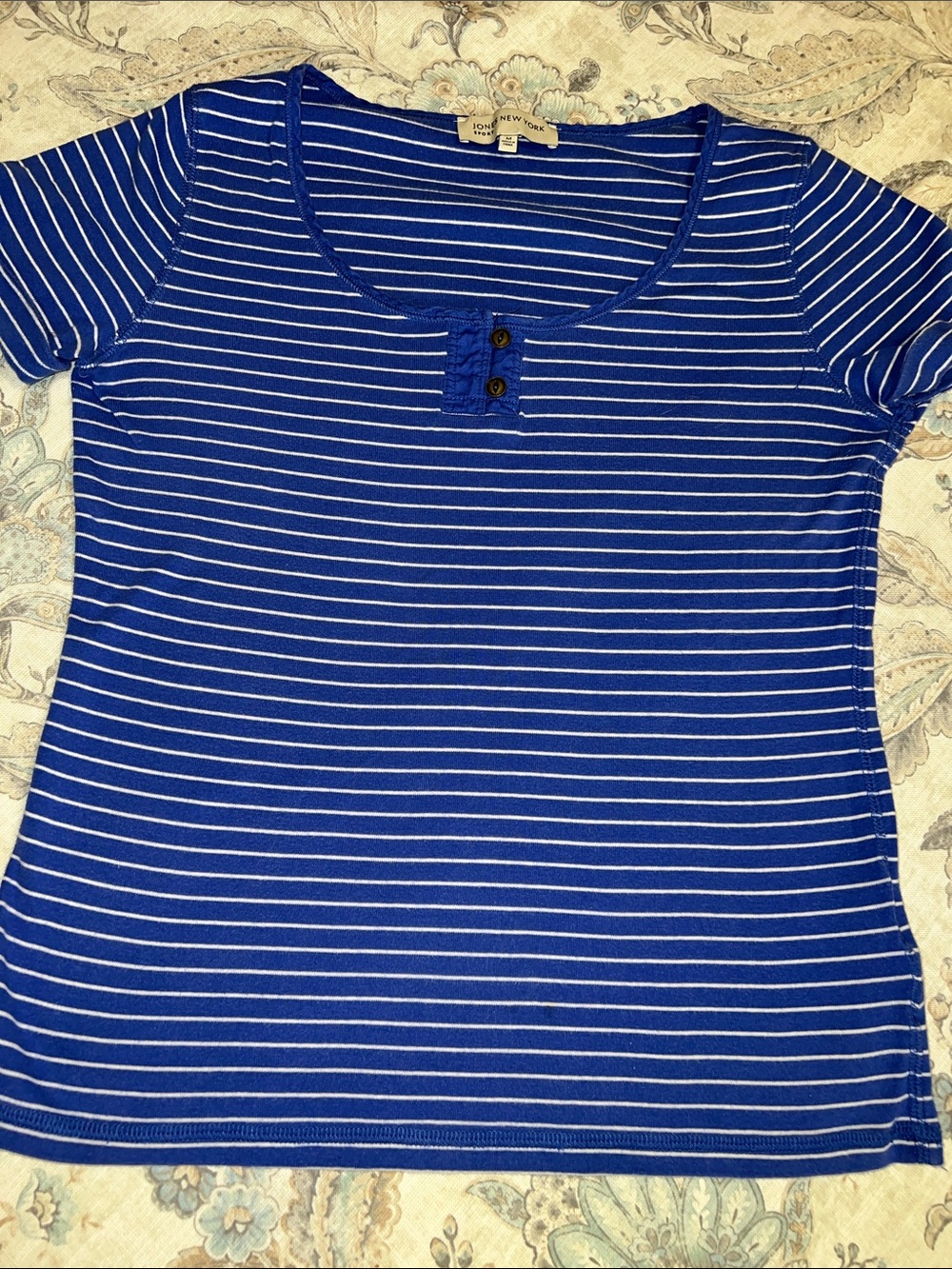 Jones New York & Navy Striped Short Sleeve Top